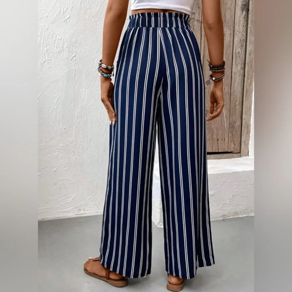 Striped Wide Leg Pants Blue